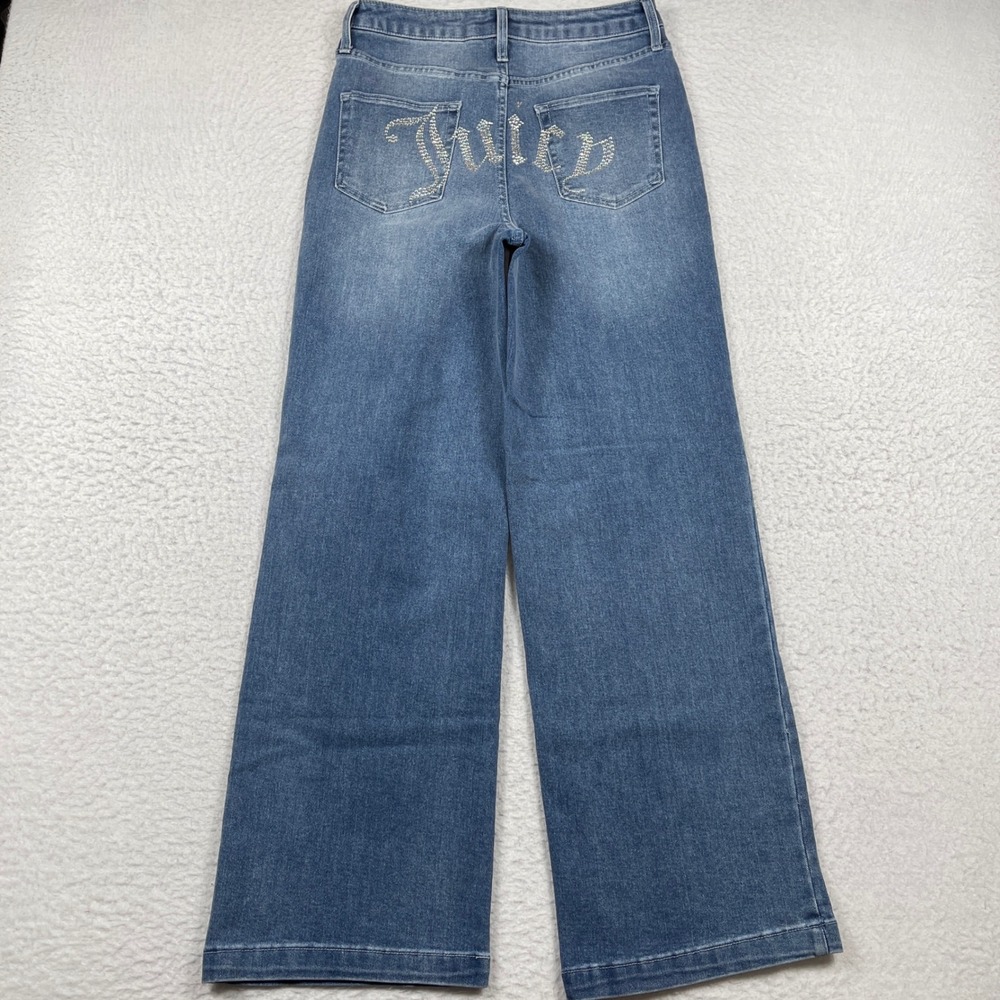 Juicy Couture Wide Leg Jeans‎ Womens 9/29 Rhinestone Sparkle Y2K Bling Embellish